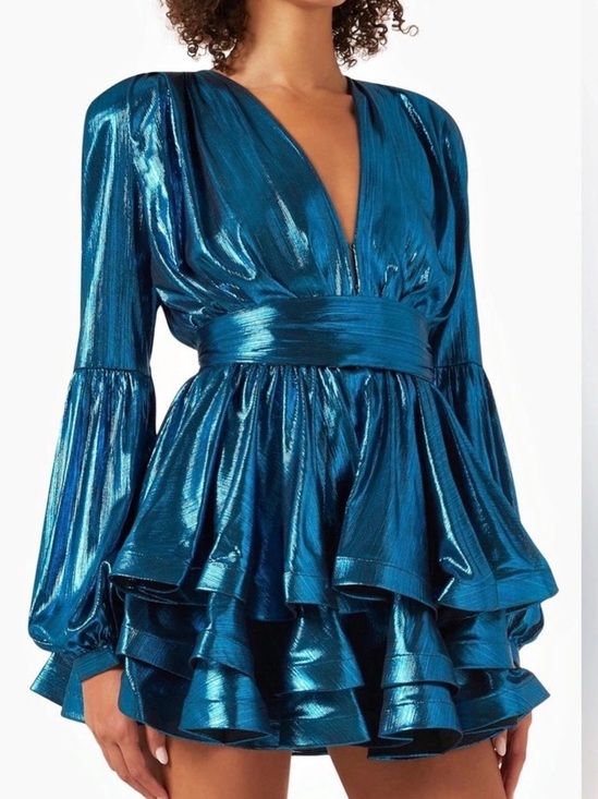 Bronx and Banco Dresses & Skirts - BRONX & BANCO Metallic Ruffle Mini Dress in Blue Size Medium Like New